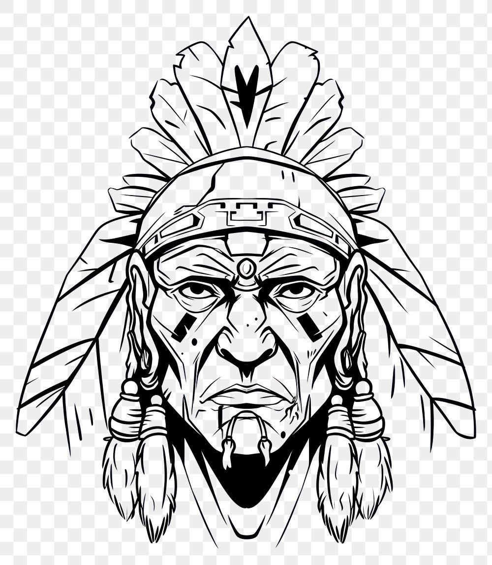 PNG Illustration of a minimal simple american indian sketch cartoon drawing.