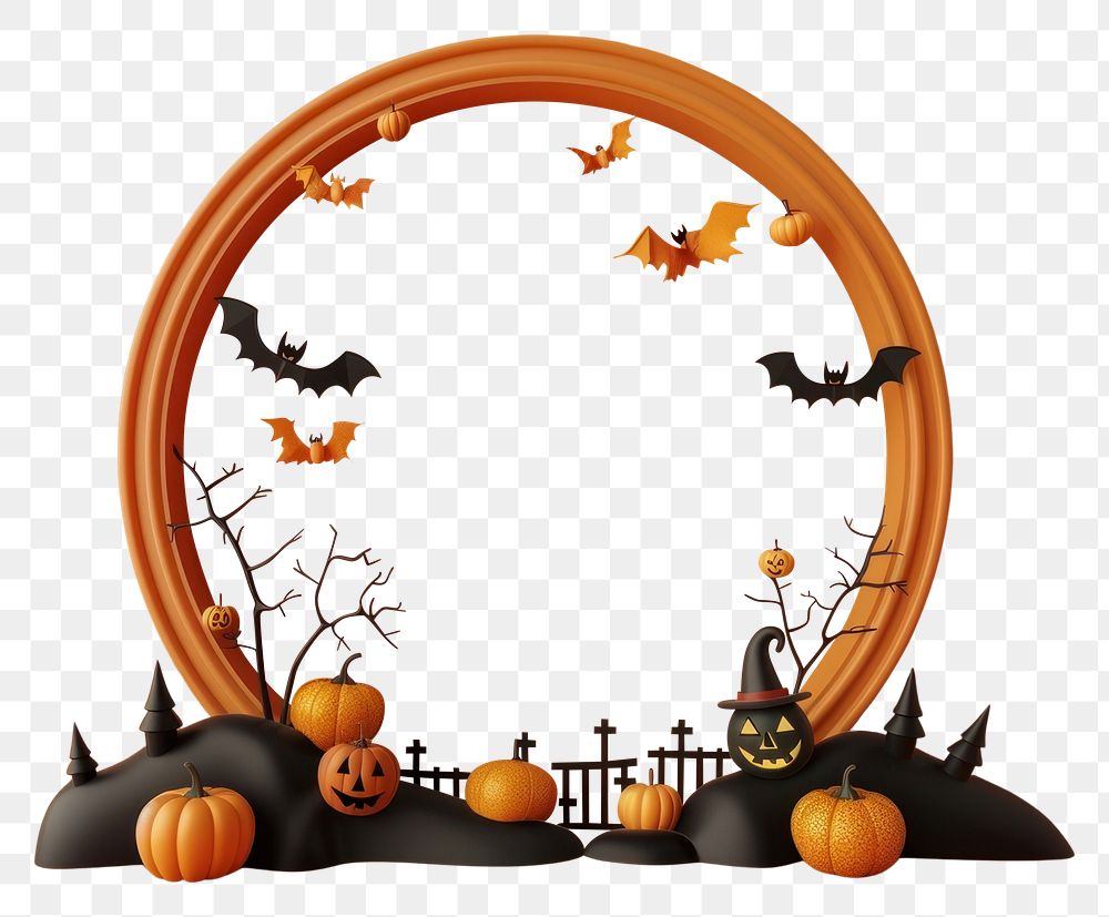 PNG 3d halloween circle frame pumpkin plant anthropomorphic.