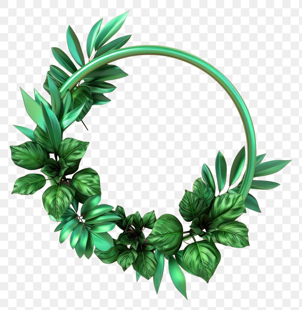 PNG 3d tropical leaves circle frame jewelry wreath plant.