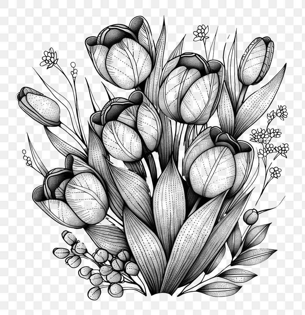 PNG  Tulip flowers illustrated graphics drawing.