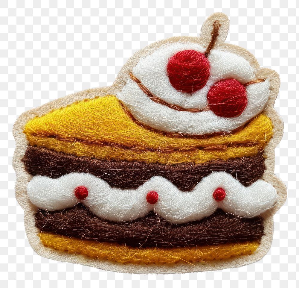 PNG Felt stickers of a single vanilla cake dessert cream creme.