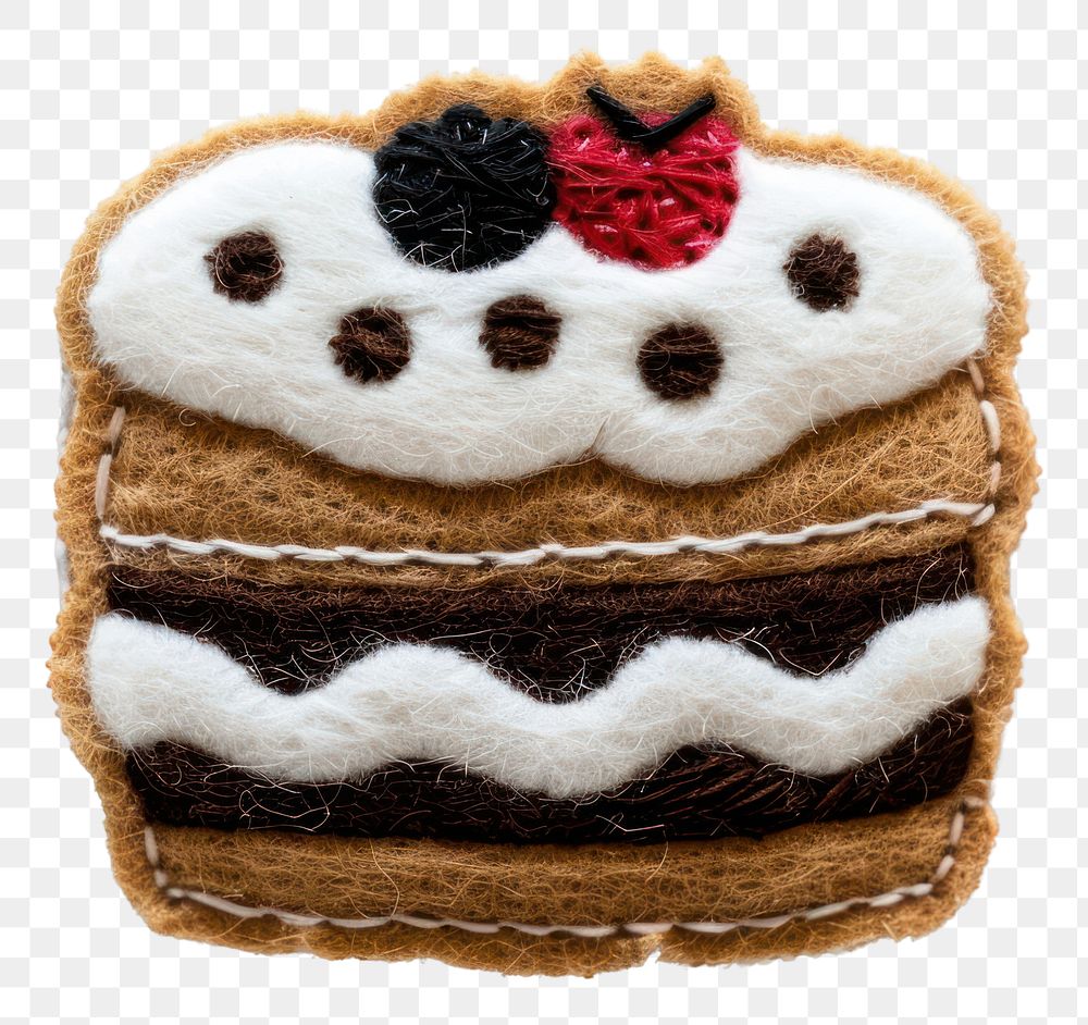 PNG Felt stickers of a single cookie and cream cake confectionery dessert sweets.