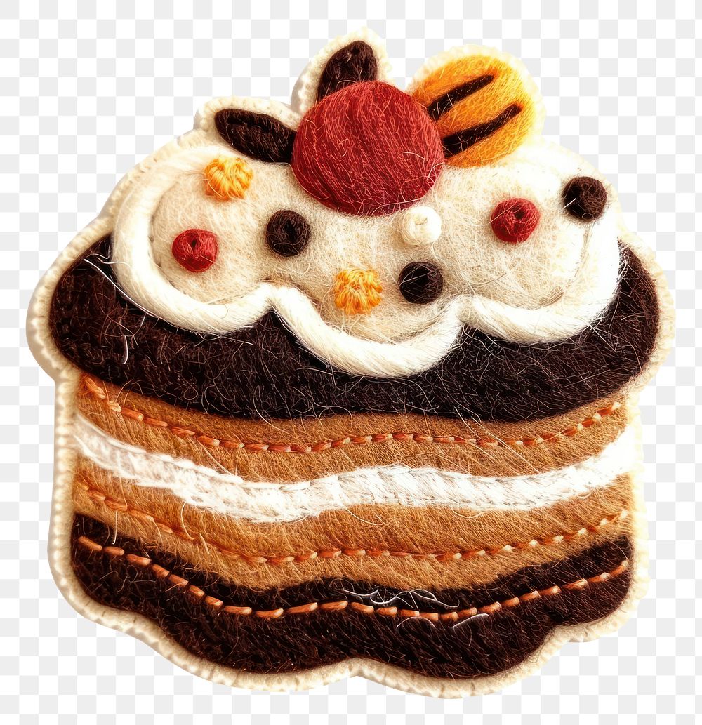 PNG Felt stickers of a single coffee cake dessert torte cream.