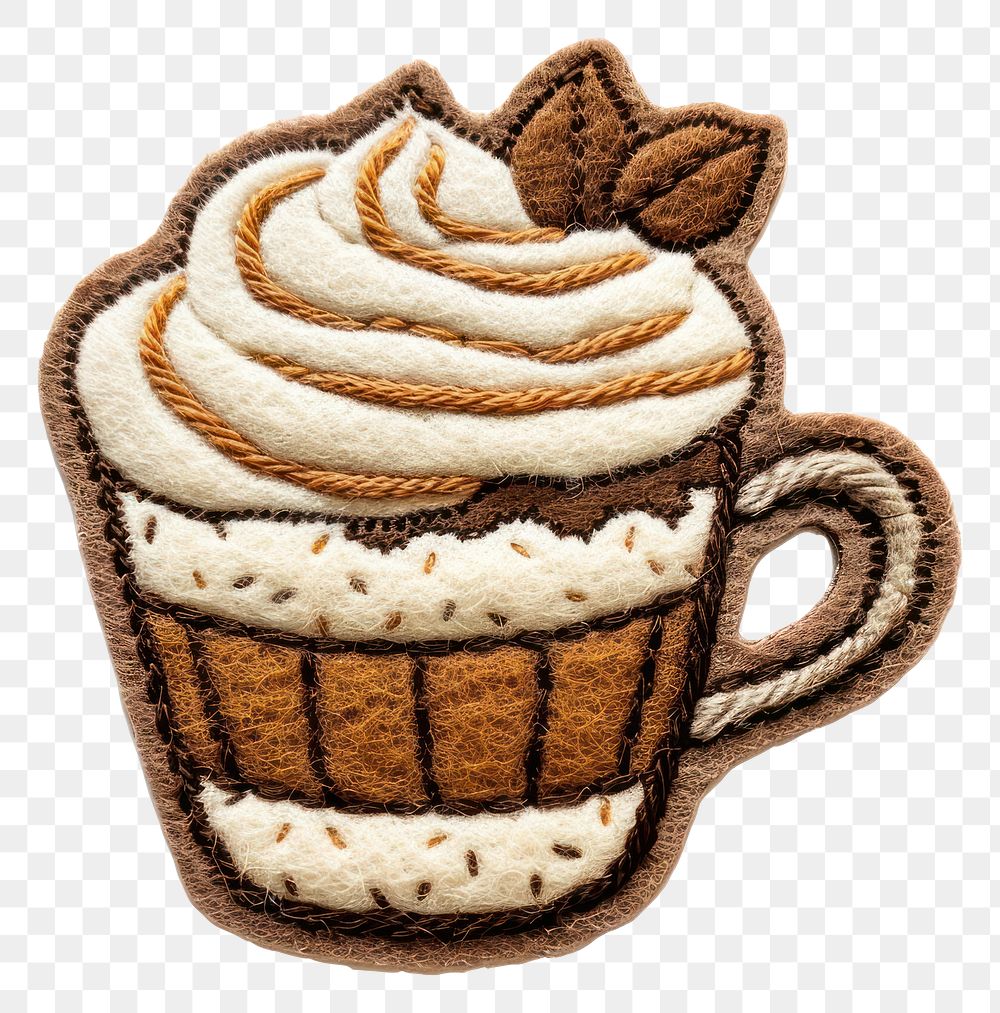 PNG Felt stickers of a single coffee cake beverage clothing knitwear.
