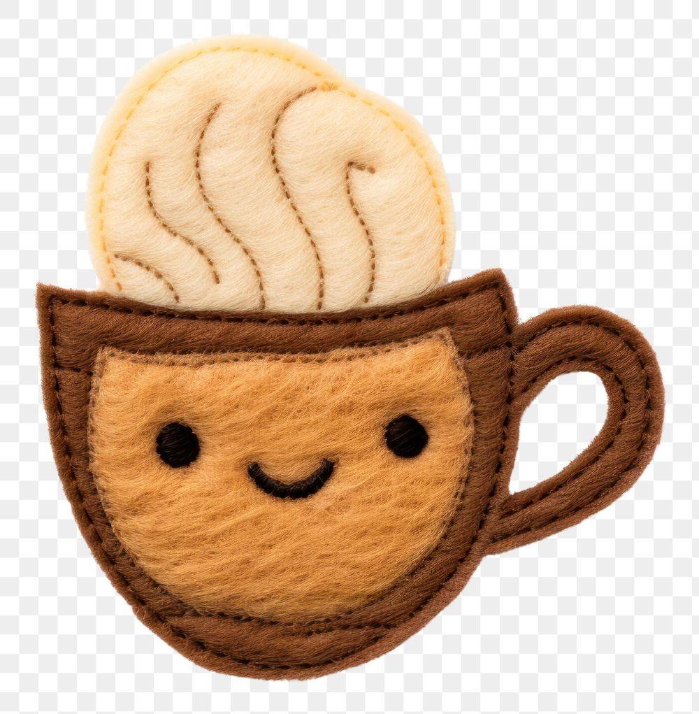 PNG Felt stickers of a single coffee croissant confectionery beverage wildlife.