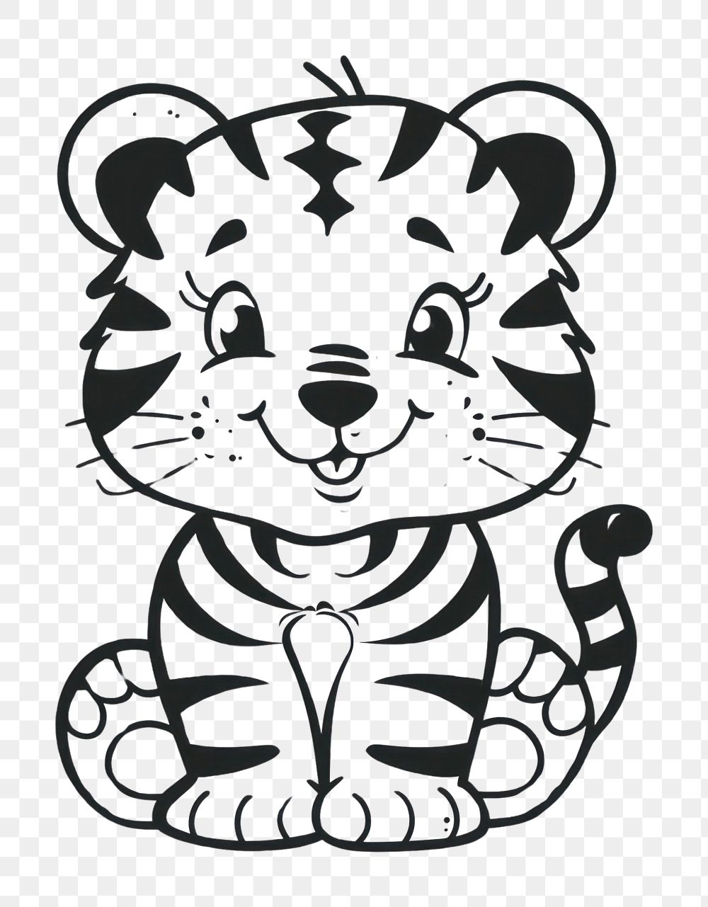 PNG Tiger drawing in black outline doodle illustrated dynamite weaponry.