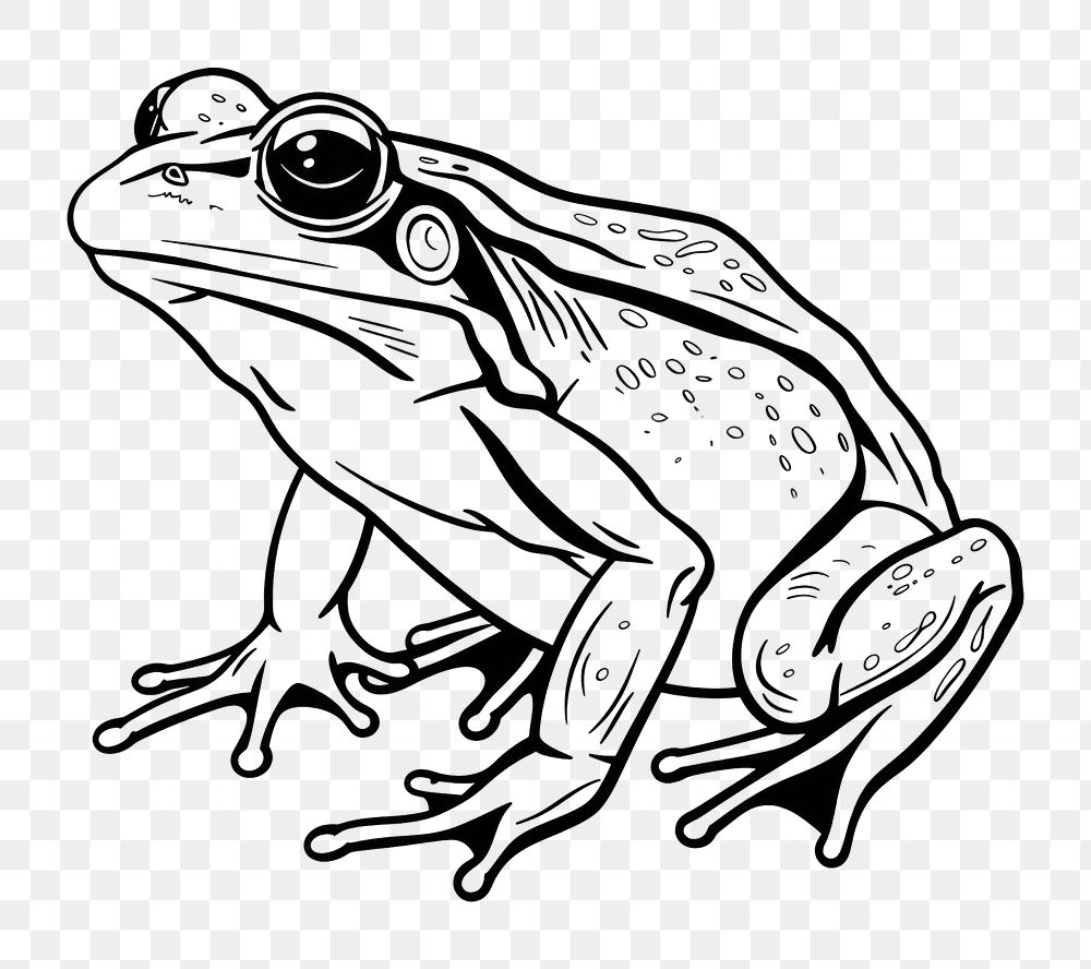 PNG Frog drawing in black outline doodle amphibian wildlife animal.