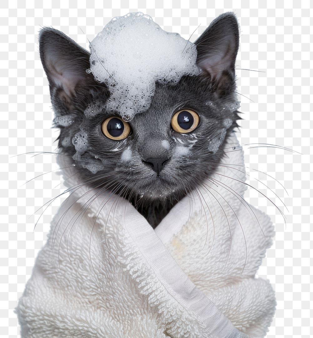 PNG Kitty with white towel animal mammal pet.