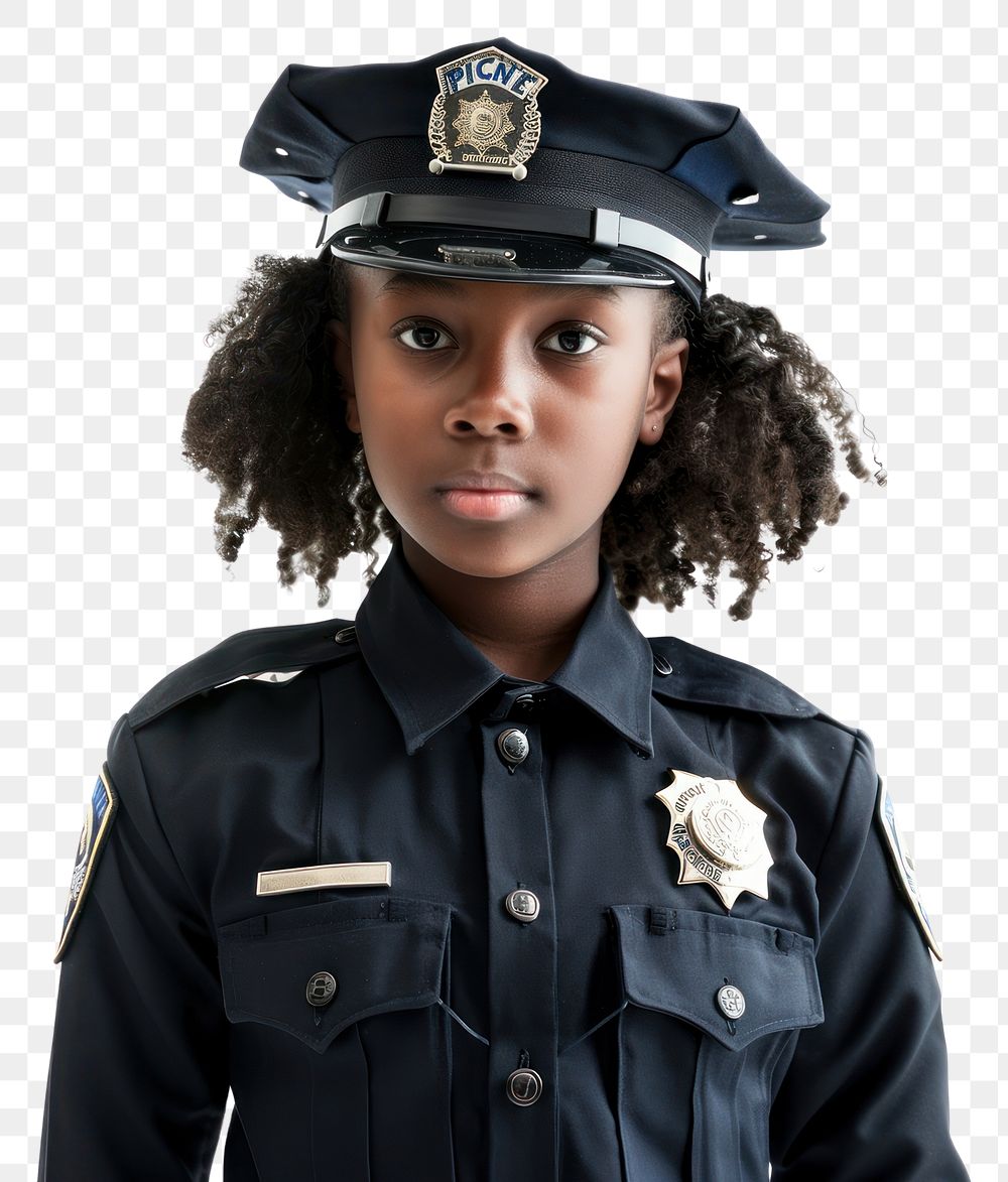 PNG African american girl police clothing officer.