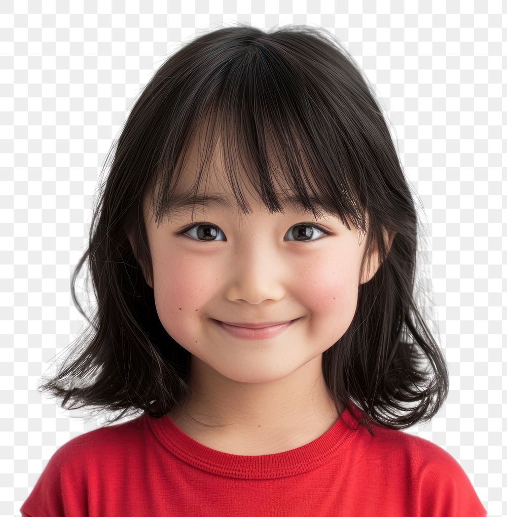PNG Japanese girl kid portrait happy photo.