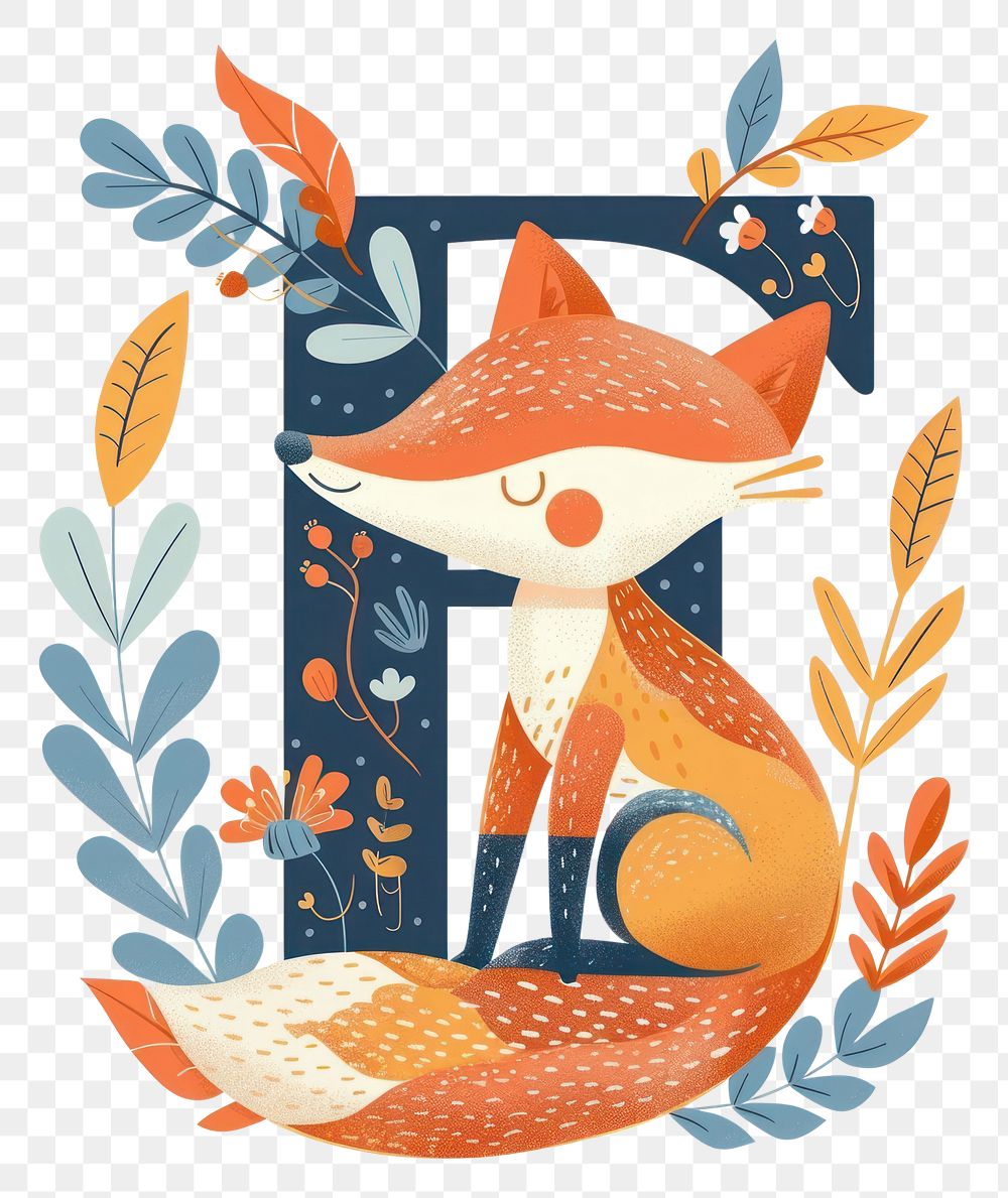 PNG Letter F with Fox pattern shape art.