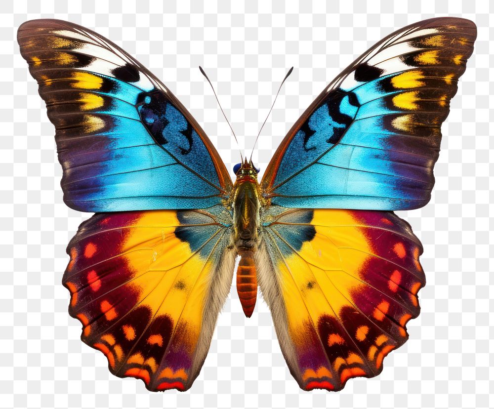 PNG Brightly colored butterfly animal insect white background.