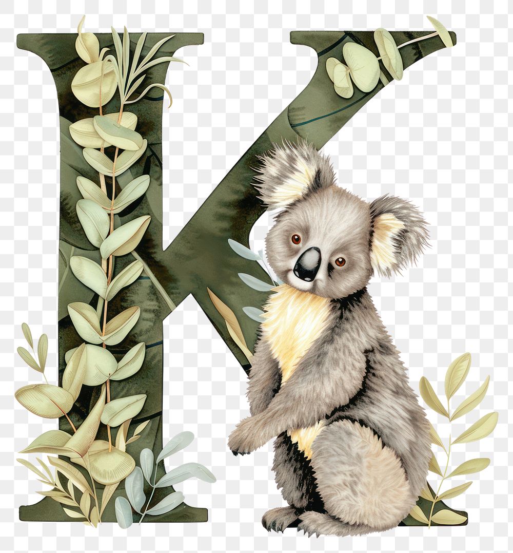 PNG The letter K koala mammal plant.