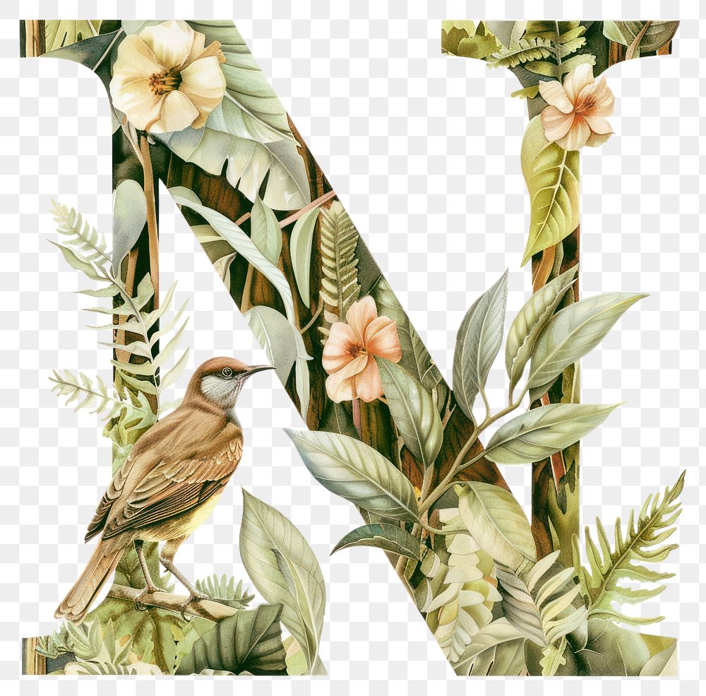PNG The letter N bird nature plant.