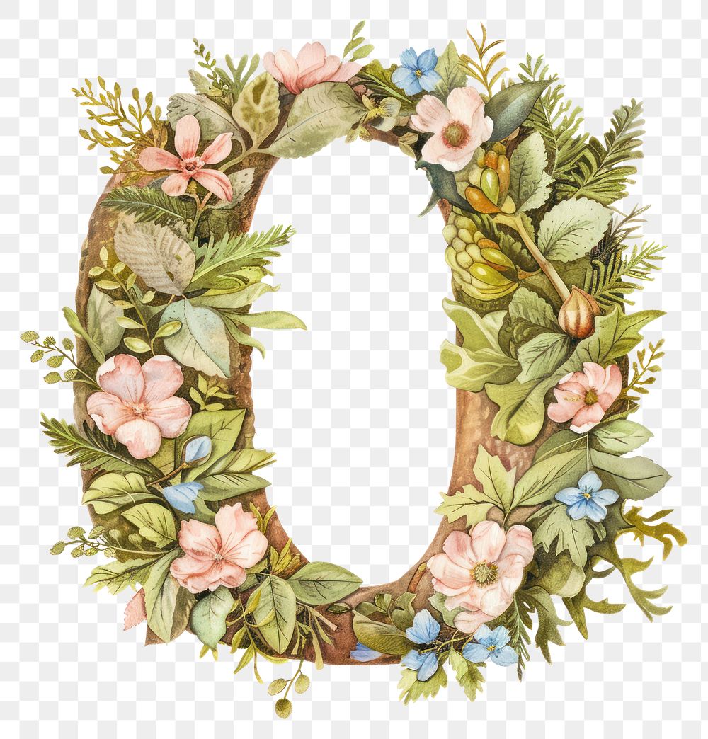 PNG The letter number 0 wreath plant white background.