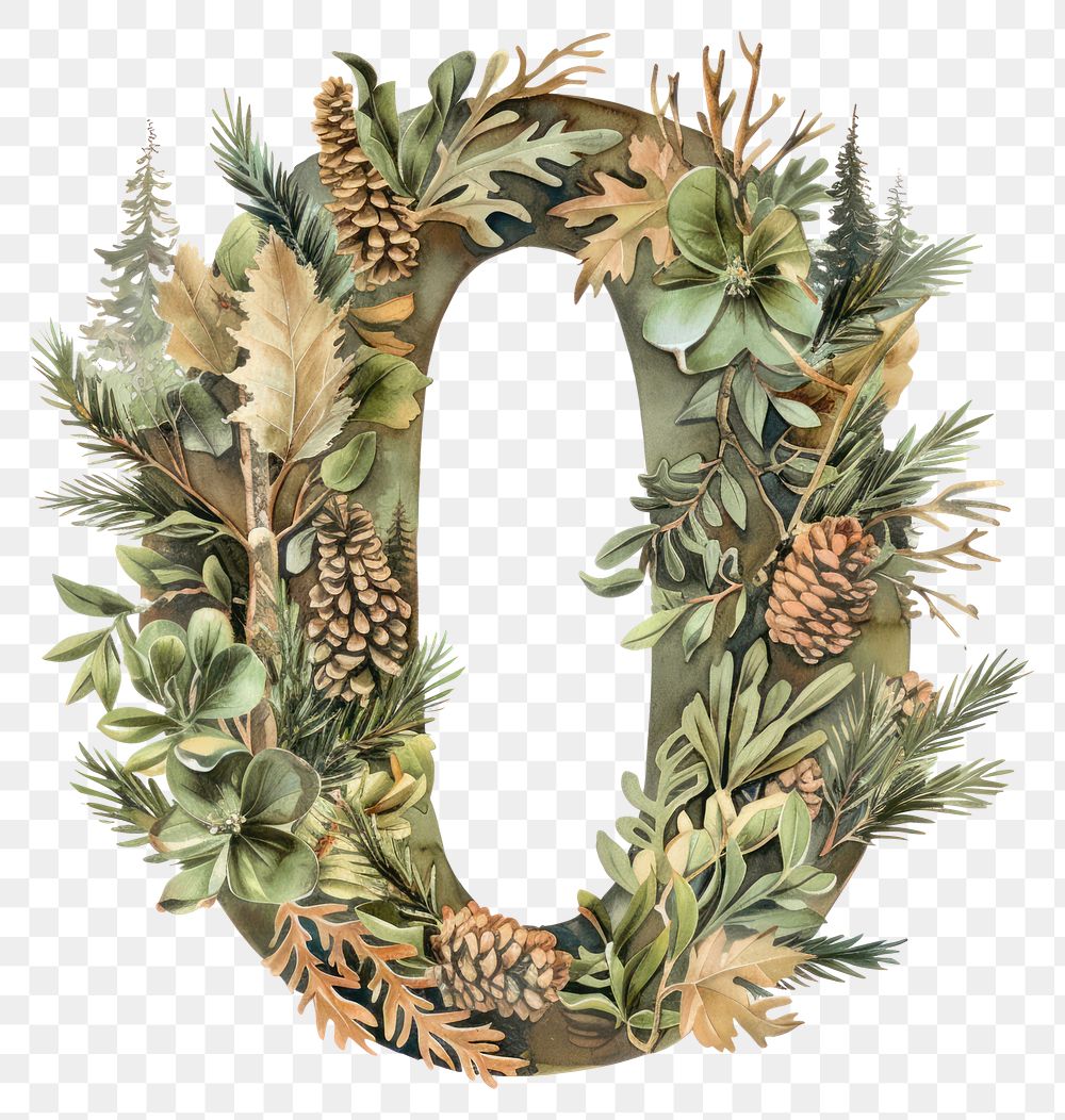 PNG The letter number 0 nature wreath plant.
