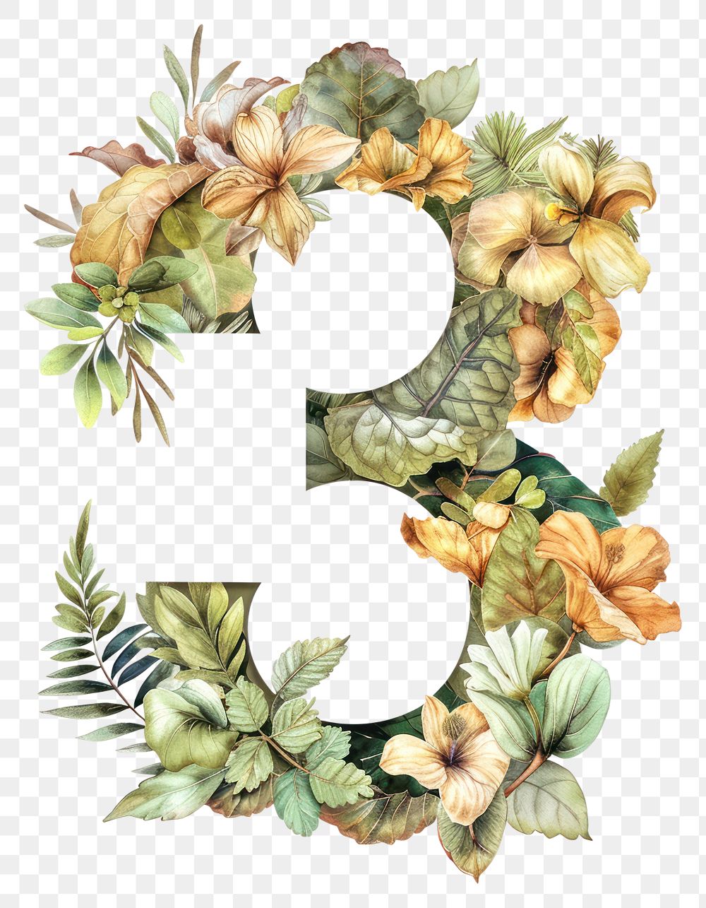 PNG The letter number 3 nature wreath plant.
