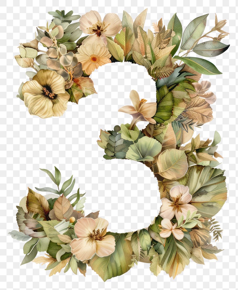 PNG The letter number 3 wreath plant white background.