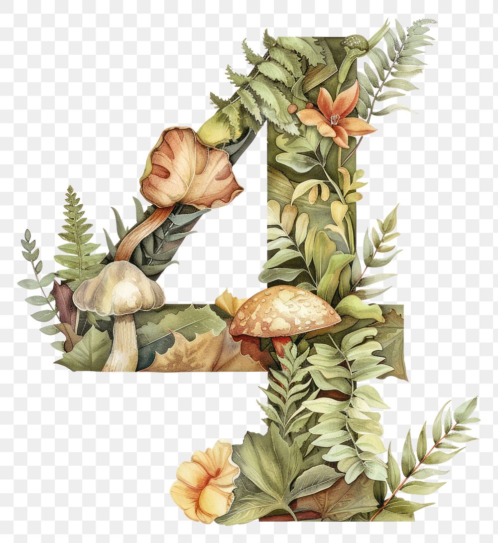 PNG The letter number 4 nature plant art.