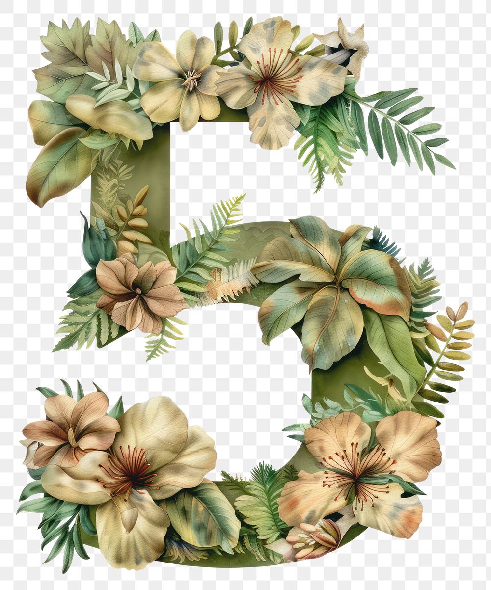 PNG The letter number 5 wreath plant white background.