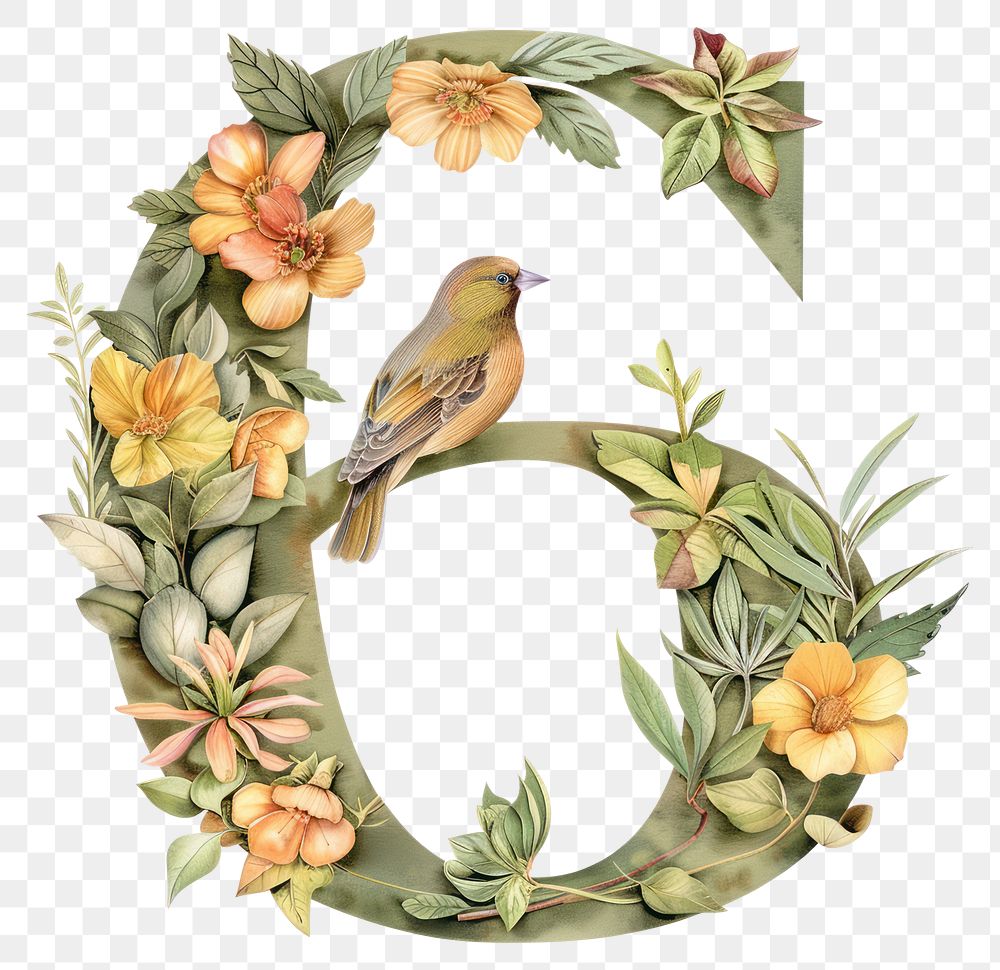 PNG The letter number 6 nature plant bird.