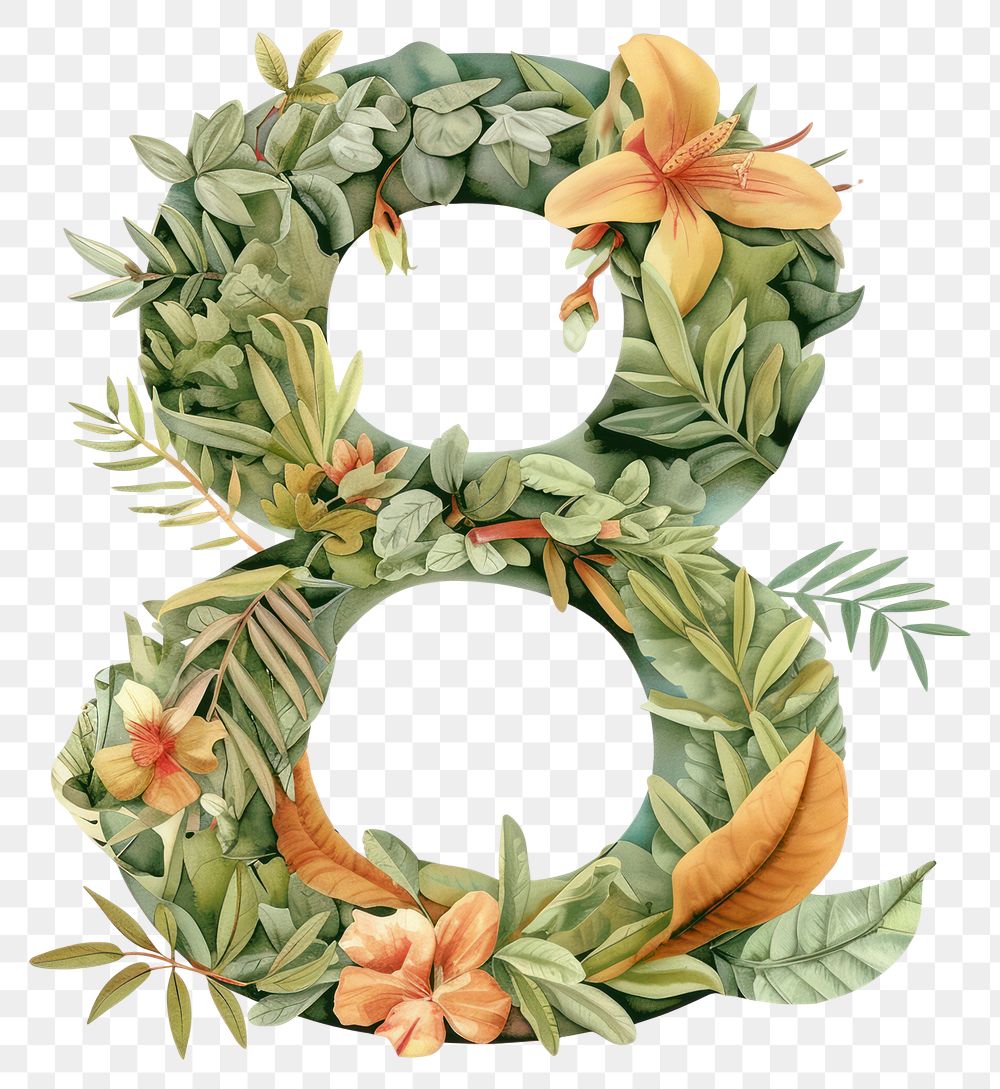 PNG The letter number 8 wreath plant floristry.
