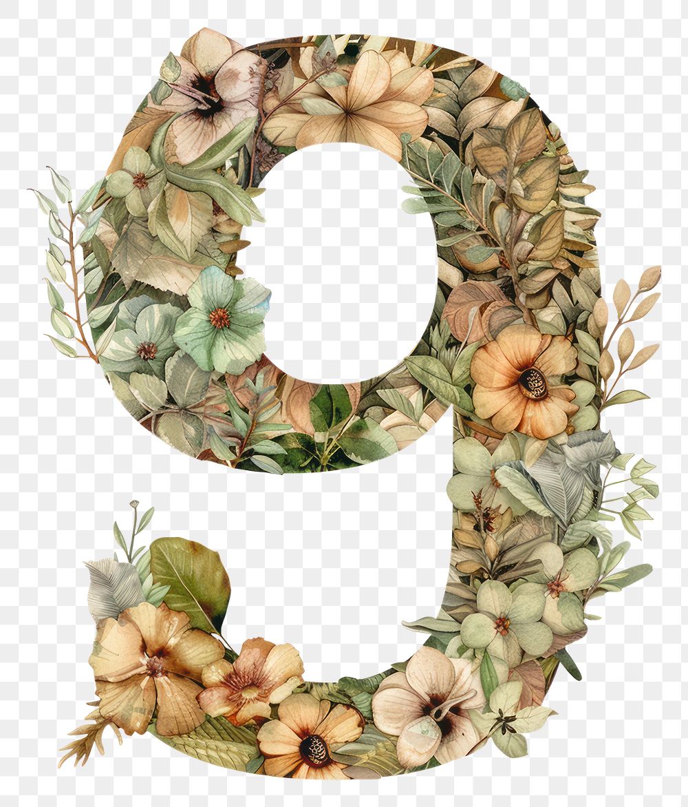 PNG The letter number 9 nature wreath plant.