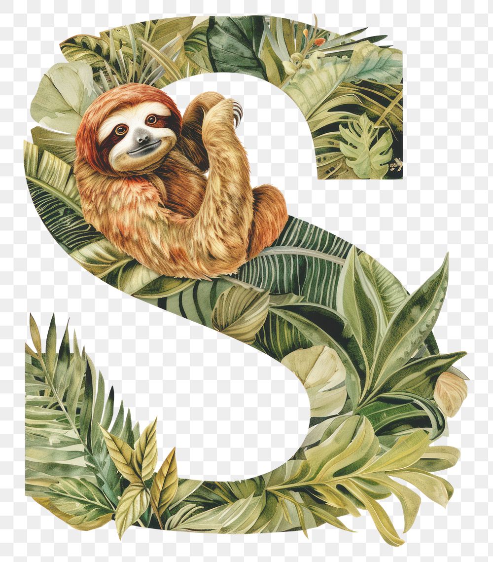 PNG The letter S sloth nature plant.