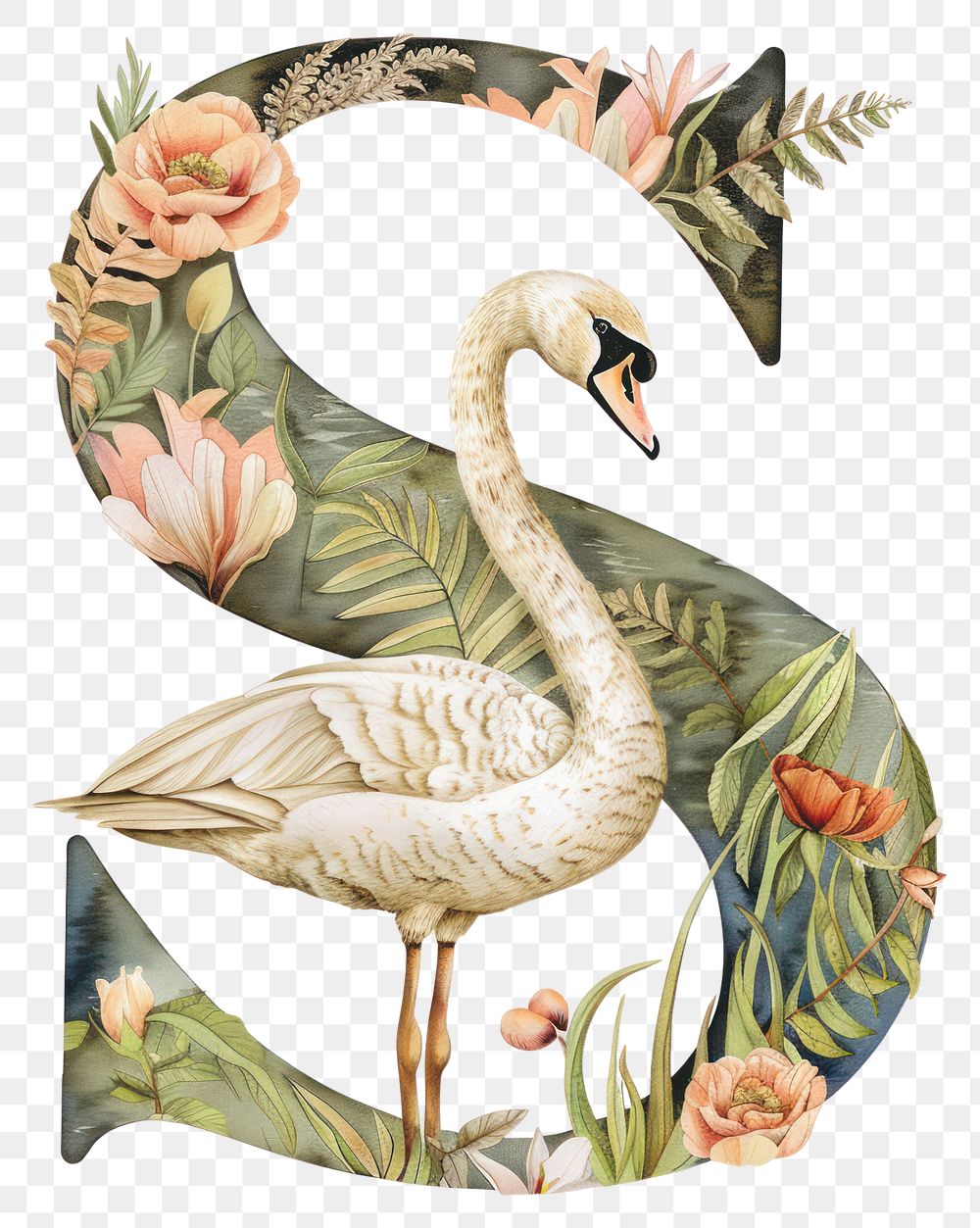PNG The letter S swan art animal.