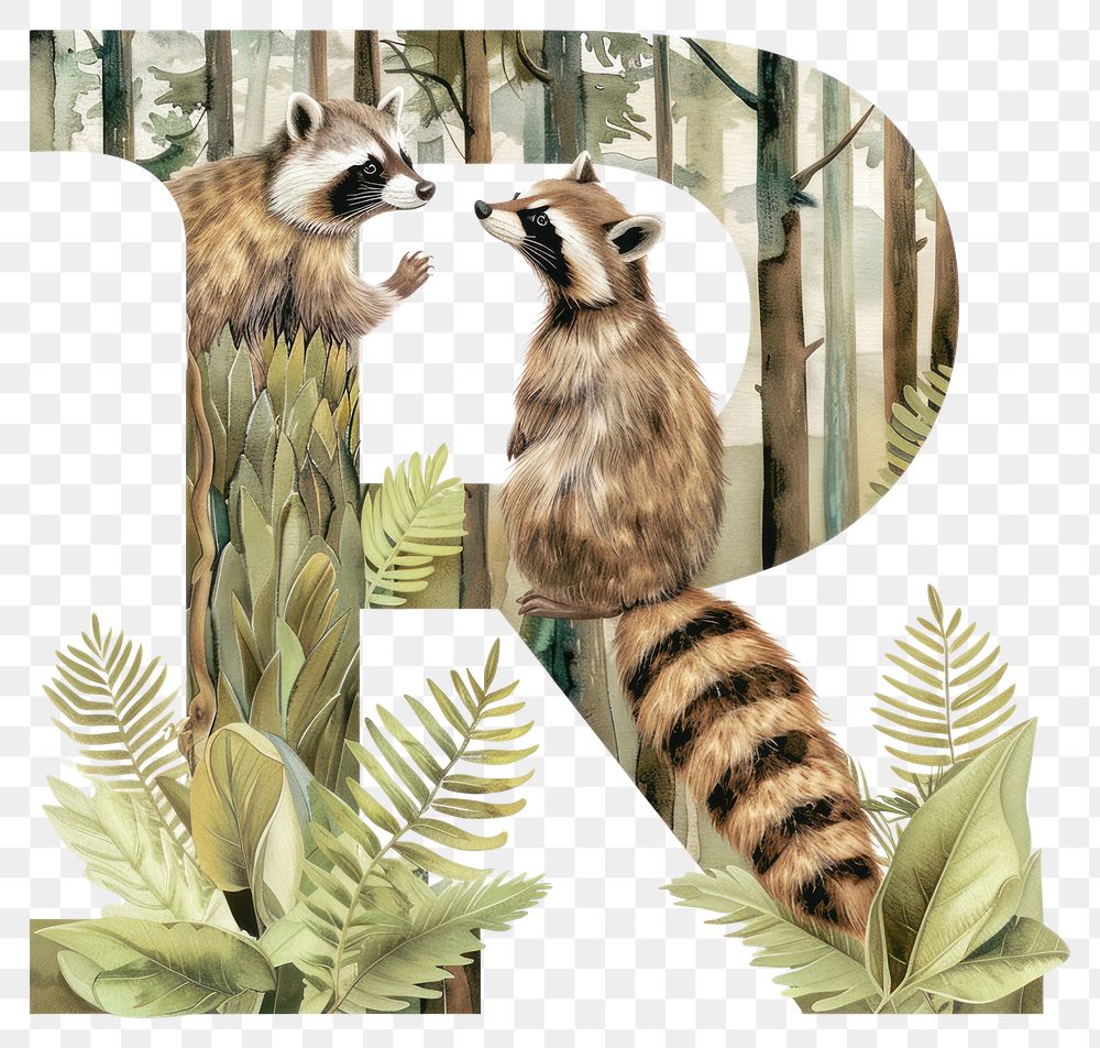 PNG The letter R raccoon wildlife drawing.