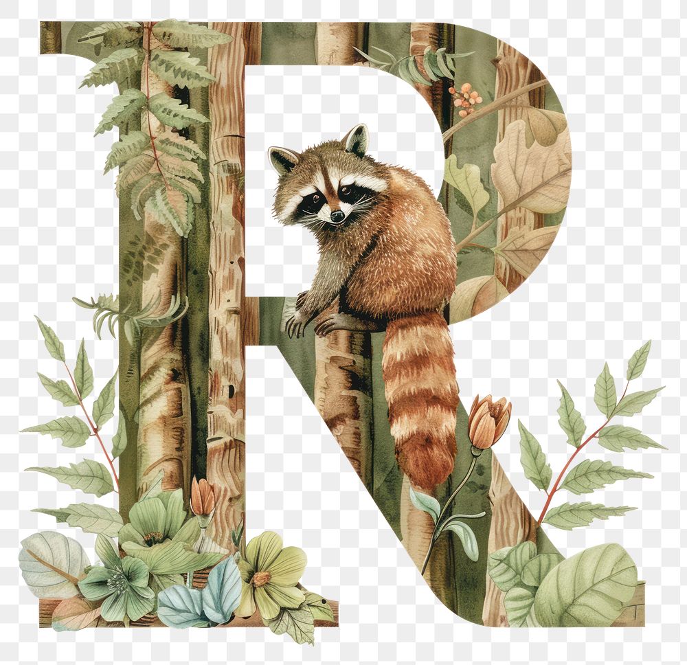 PNG The letter R raccoon drawing nature.