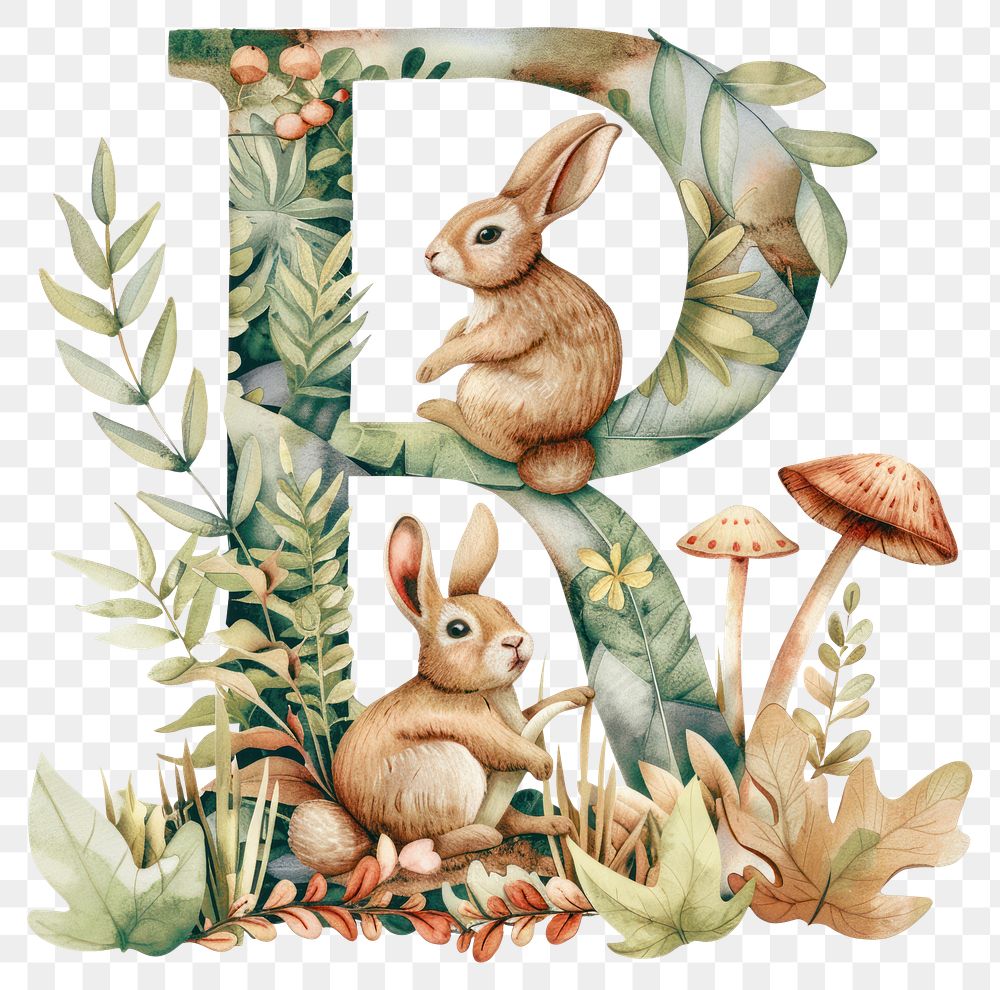 PNG The letter R nature rabbit plant.