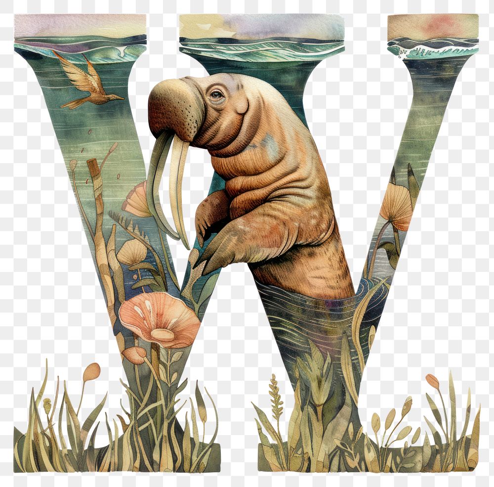PNG The letter W nature animal walrus.
