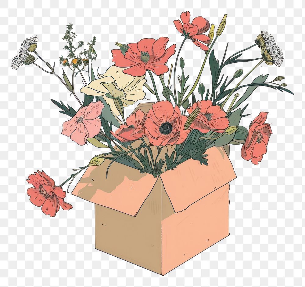 PNG Drawing of flowers art plant vase.