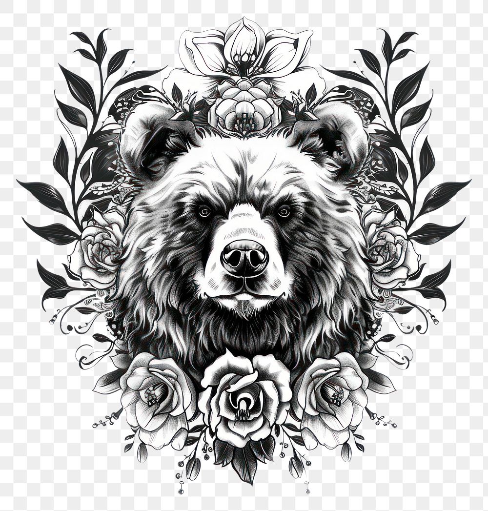 PNG  Bear drawing tattoo illustrated.