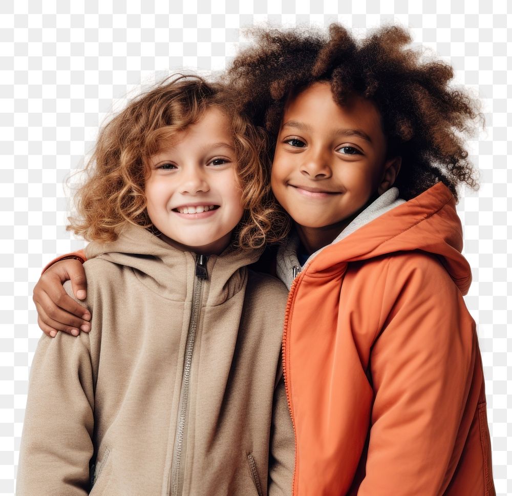 PNG Diversity hugging kids smile.