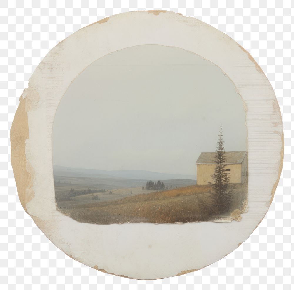 PNG Tape stuck on the landscapes painting old art.