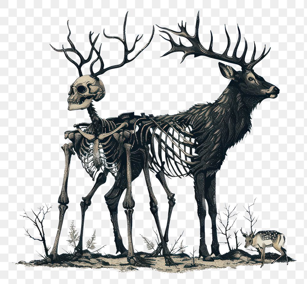 PNG Skeleton with deer skeleton wildlife drawing animal.