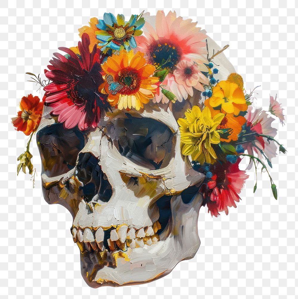 PNG Skull made by flower painting plant art