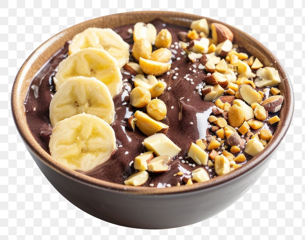 PNG Chocolate peanut acai bowl dessert sundae food.
