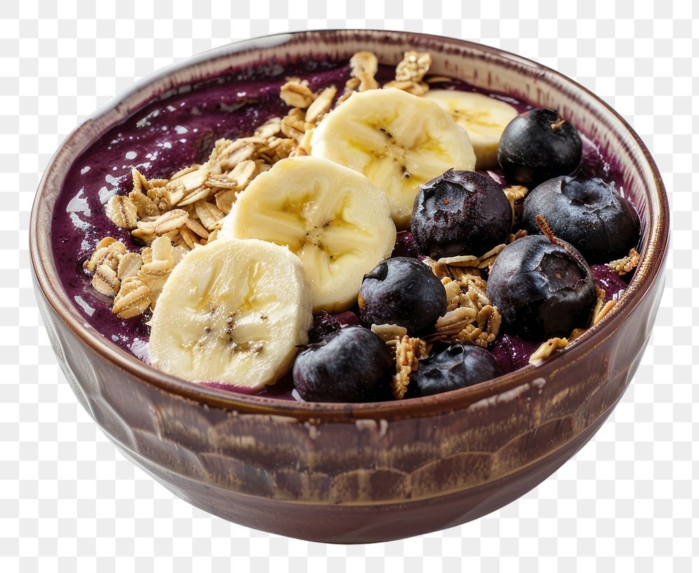 PNG Granola acai bowl blueberry fruit food.