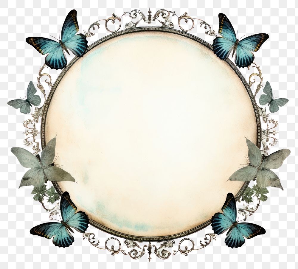 PNG Vintage butterfly circle frame white background accessories chandelier.