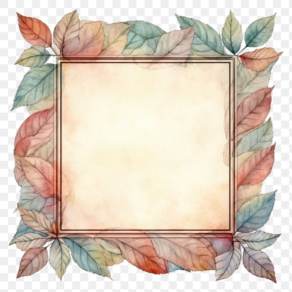 PNG Vintage leaf square frame backgrounds plant paper.