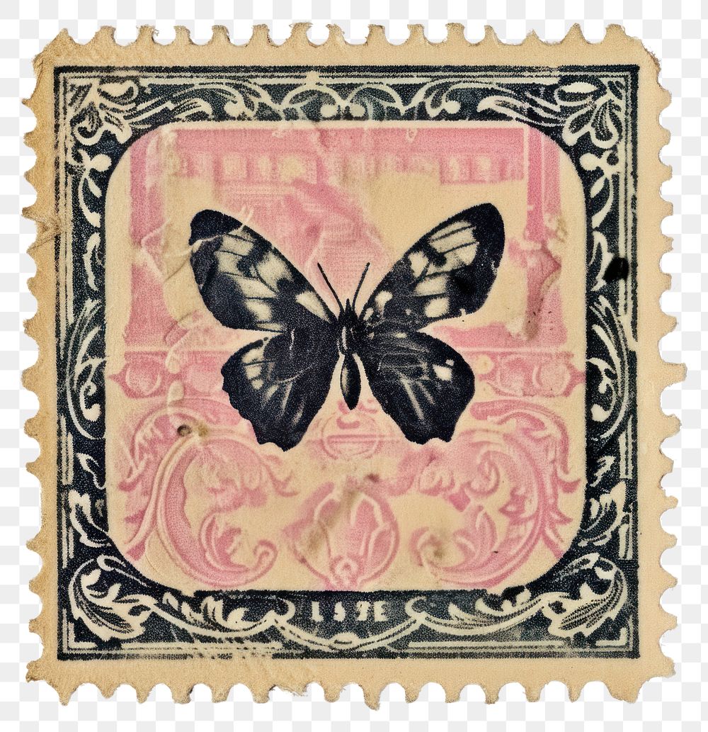 PNG  Vintage postage stamp animal insect art
