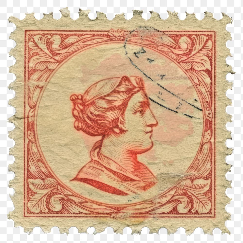 PNG  Vintage postage stamp art representation calligraphy.