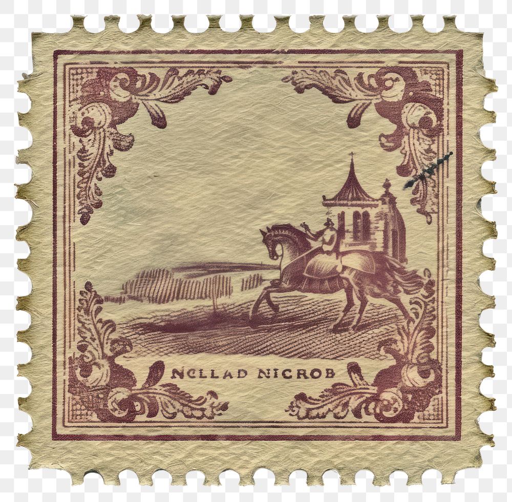PNG  Vintage postage stamp paper architecture needlework.