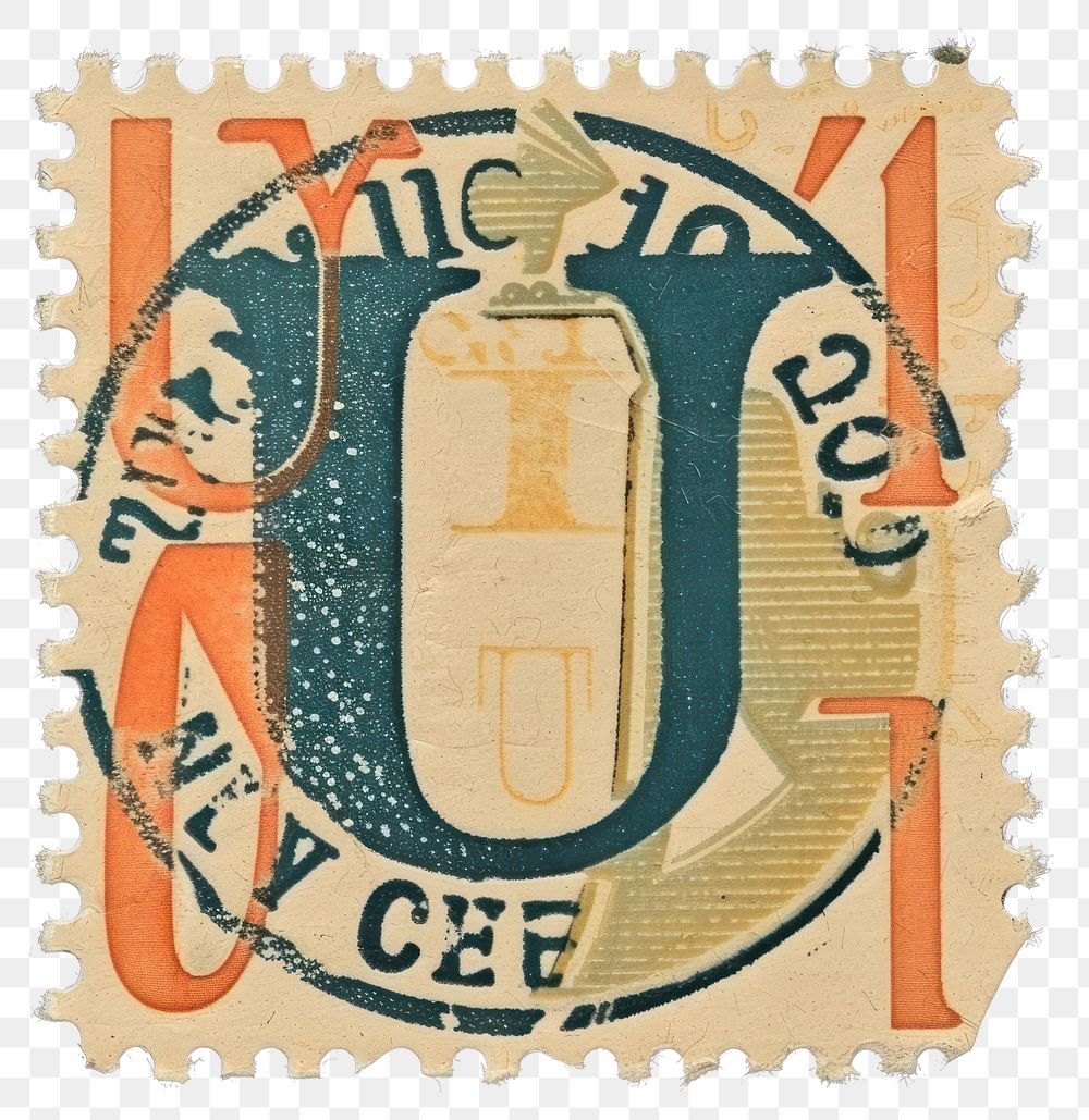 PNG  Stamp with alphabet U font text art.