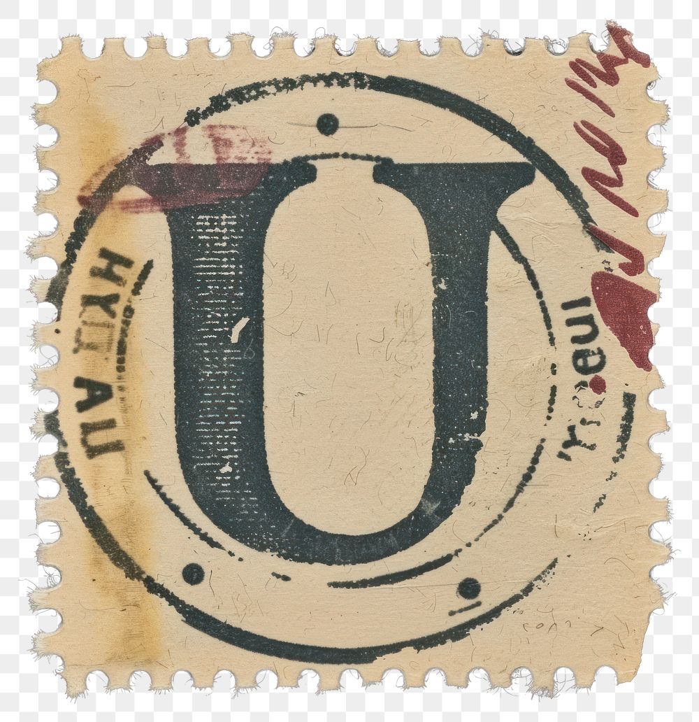 PNG  Stamp with alphabet U text font art.