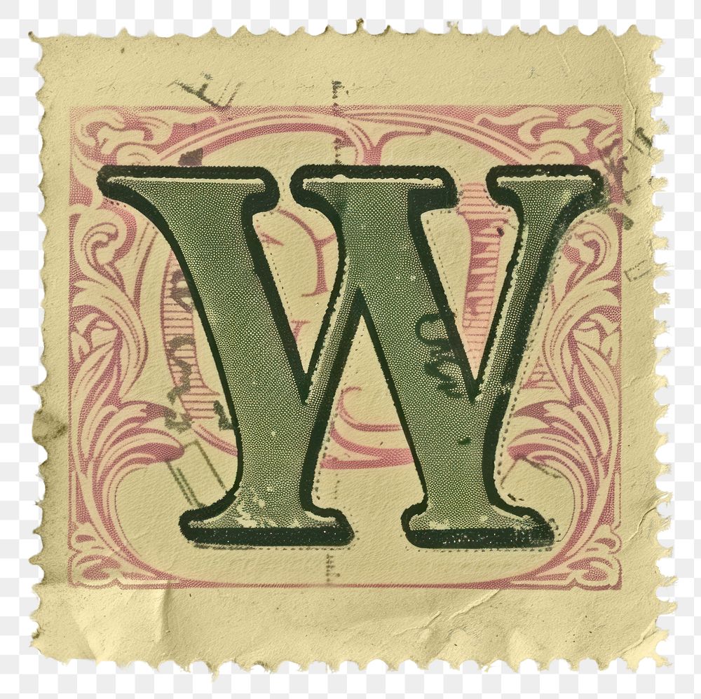PNG  Stamp with alphabet W number paper text