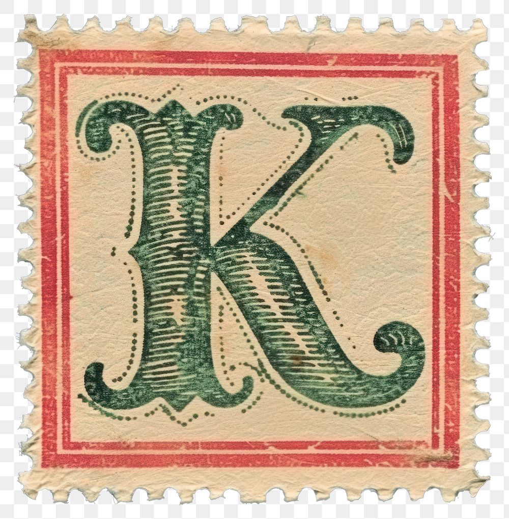 PNG  Stamp with alphabet K font text art.